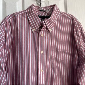 Tommy Hilfiger Long Sleeve Striped Button Down Shirt Mens Large Red White